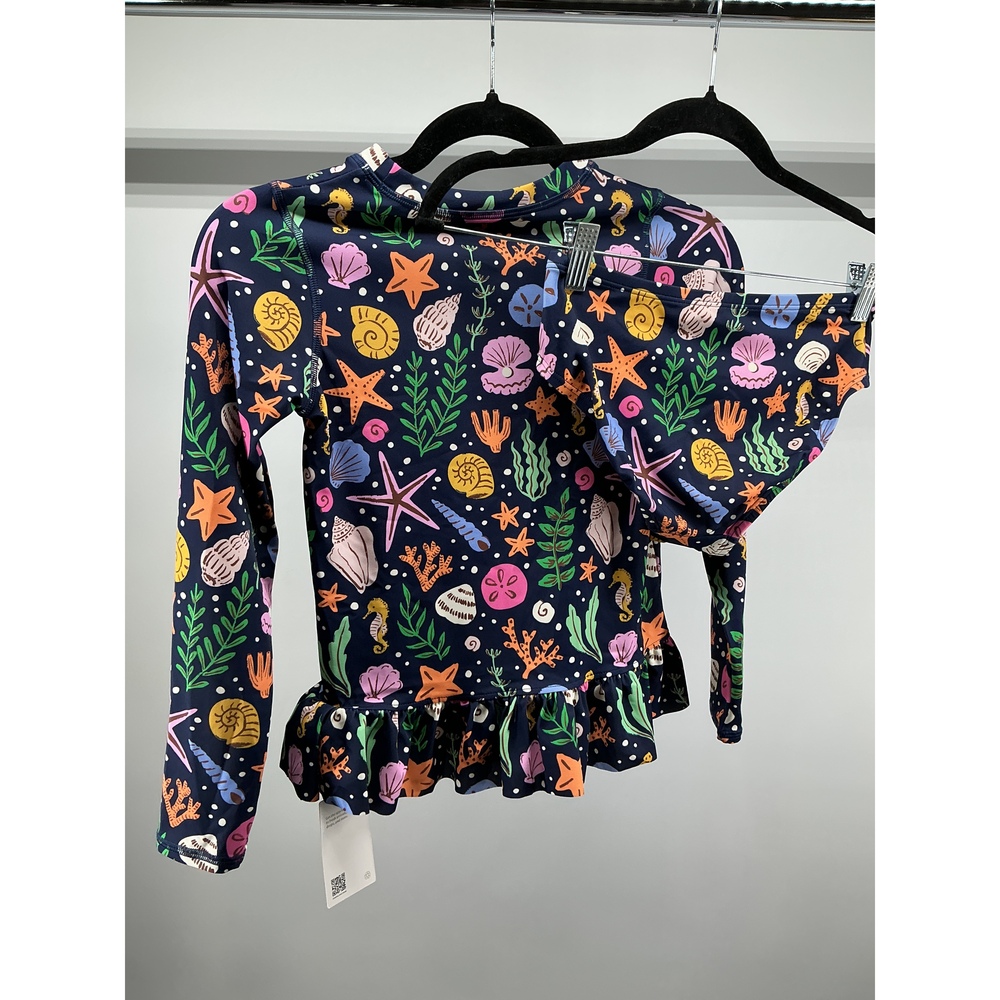 Long Sleeve Ruffle Rash Guard Two-Piece Swimsuit - Picture 2 of 3